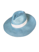 Load image into Gallery viewer, Del Mar Light Blue Chiffon Straw Hat