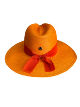Load image into Gallery viewer, Del Mar Tropical Orange Chiffon Straw Hat