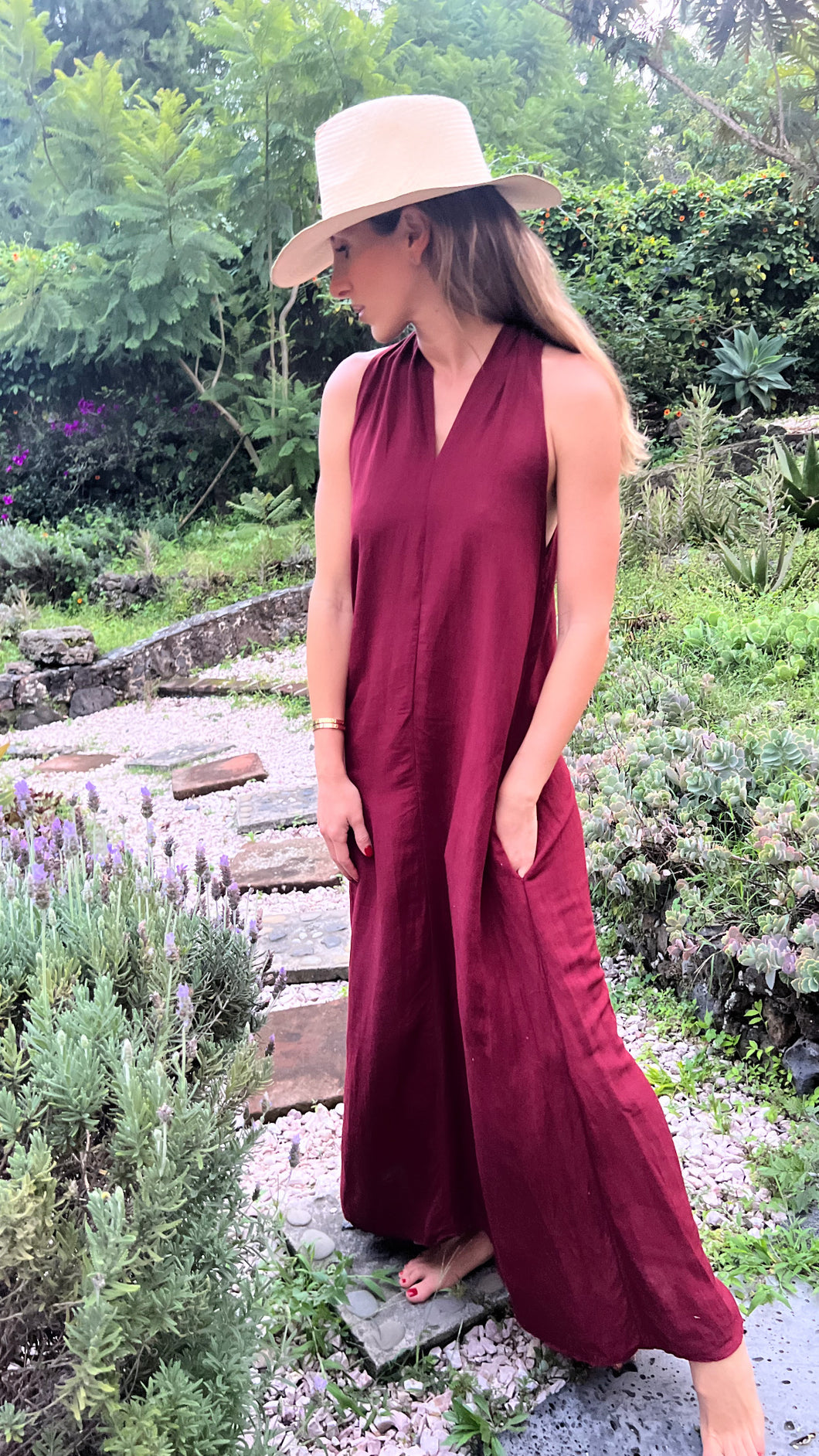 100% Turkish Linen Dark Red Dress