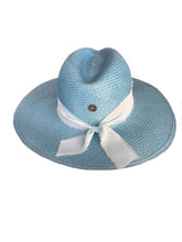 Load image into Gallery viewer, Del Mar Light Blue Chiffon Straw Hat

