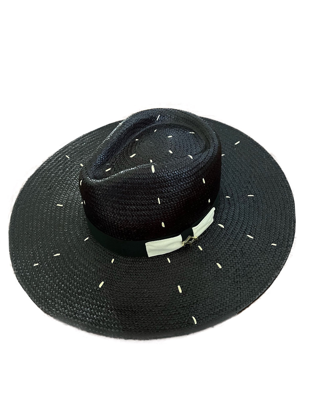 Black Riviera with White Details Straw Hat