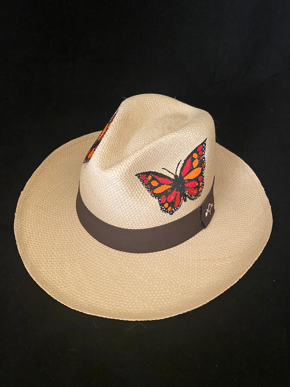 Hand Painted Monarca Natural Straw Hat