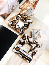 Load image into Gallery viewer, Beaded Brown/White Geometric Earrings
