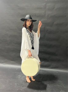 Black Riviera with White Details Straw Hat