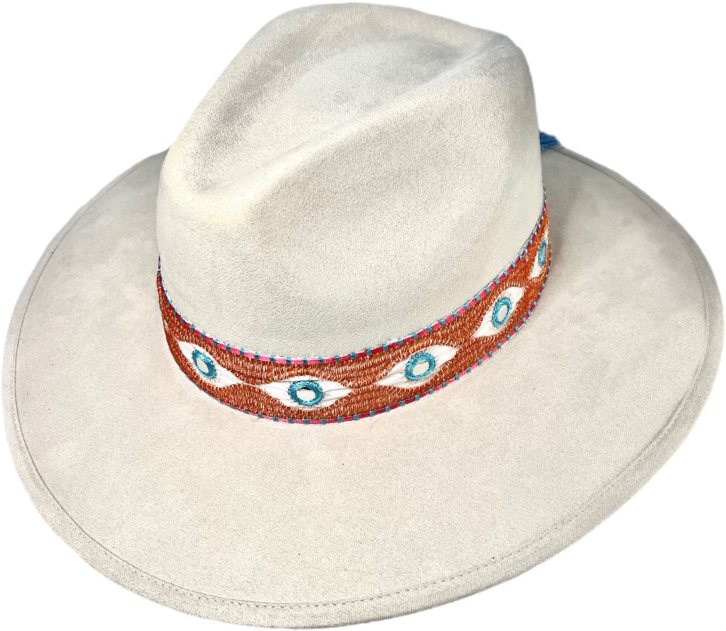 Evil Eye Suede Ivory Hat