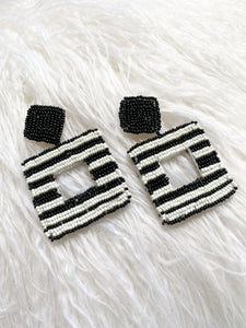 Beaded Black/White Geometric Earrings